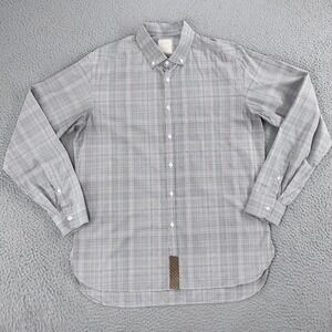 Billy Reid Shirt Mens XL Blue Brown Check Button Down Long Sleeve Made Italy